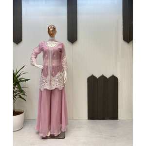 Vestidos de noche de estilo elegante Top-Plazzo y Dupatta para ropa de fiesta - Product Image 2