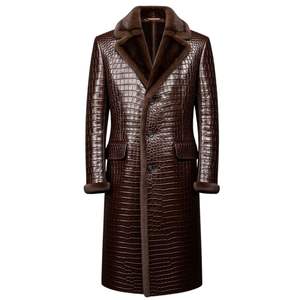 Abrigo Largo de Piel de Cocodrilo de Última Moda, Diseño Único, Aspecto Atractivo, Abrigo Largo de Cuero Genuino para Hombre, Superventas - Product Image 4