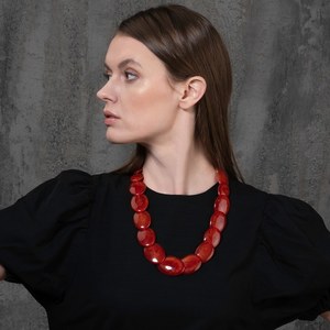 Collar Largo Rojo Anaranjado para Mujer, Collar Grande Hecho a Mano con Resina Roja, Estilo Bohemio - Product Image 6