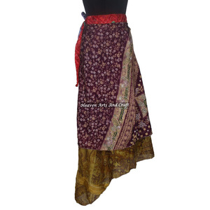 Nuevas faldas de seda vintage tipo sari, reversibles, de dos capas, falda de seda de diseño indio, fabricante y mayorista de faldas de seda. - Product Image 1