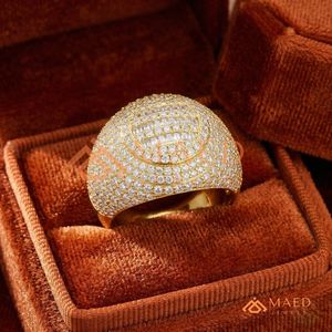 Classic Gold Plated Bold Oval Medallion Ring – High-Polish Dome Design with Baguette Cluster and Sparkling Moissanite Ring - Product Image 2