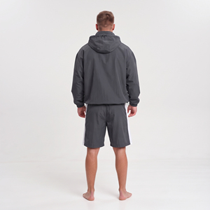 Ensemble de survêtement court coupe-vent streetwear pour homme 100 % nylon avec fermeture éclair 3/4, capuche, léger, coupe-vent, séchage rapide, short de pluie pour la randonnée - Product Image 2
