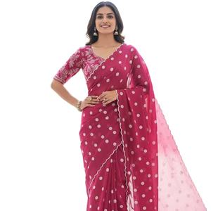 Sari Vintage Inspirado en Kiara Advani, de Piel Sintética, Corte Holgado, con Bordado de Espejo, Diseño Tradicional Indio Hecho a Mano, Secado Rápido - Product Image 1