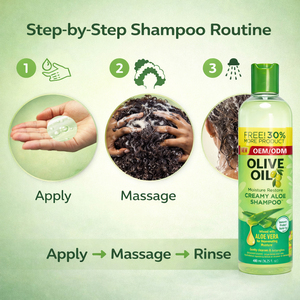 Champú Cremoso de Aloe Vera Orgánico al por Mayor para Limpieza Profunda con Fórmula de Restauración de Humedad con Aceite de Oliva para Cabello Negro con Textura Rizada - Product Image 3