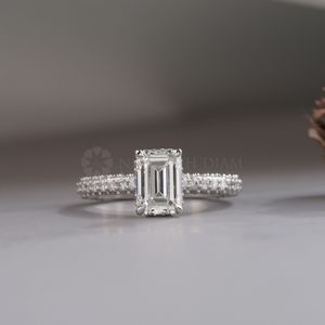 Trendy Design White Gold Pave <b>Ring</b> Baguette Cut Lab Created <b>Diamond</b> <b>Ring</b> with IGI Certified with VVS Clarity for Women for Sale - Product Image 1