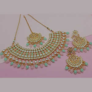 Conjunto de collar de joyería de moda de piedra Kundan chapado en oro 10581258PGR - Product Image 1