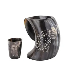 Mug en corne de buffle fait main, forme naturelle, thème animal sculpté, objet d'art de collection, artisanat buraq - Product Image 2