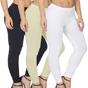 Leggings de Cintura Alta, Color Sólido, Tejido Elástico, Spandex, Nailon, Básicos para Mujer, Todas las Temporadas, Blanco, Beige, Negro - Product Image 3