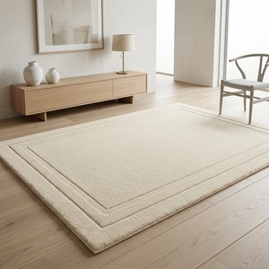Alfombra de Lana Tufted de Lujo Color Marfil, Hecha a Mano, Textura Lisa, Alfombra Suave y Gruesa, Estilo Moderno Minimalista, Tamaño Personalizado - Product Image 4
