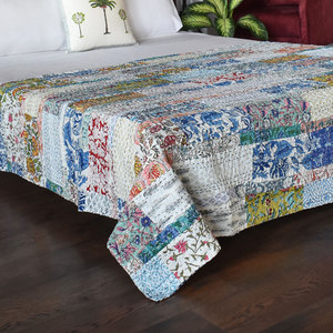 Hand Block Printed Cotton Kantha <b>Throw</b> Twin Size 150x220 cm Hand Embroidered Indian Handmade Quilt Bedspread Home Textile Export - Product Image 5