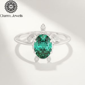 Bague Tortue en Or Jaune Charm_Jewells avec Pierre Précieuse Verte Ovale Sertie à Griffes, Design Animal Mignon, Unisexe, Usage Quotidien - Product Image 6