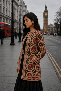 Women's Winter <b>Jacket</b> with Hand Embroidered Suzani Design <b>White</b> Fabric Bridesmaid Gift or Women's Clothing OEM ODM Bulk Sale - Product Image 3