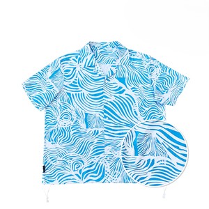 Men's Blue White Geometric Print Short Sleeve Casual <b>Shirt</b> Regular Fit Woven <b>Polyester</b> Breathable Design - Product Image 1