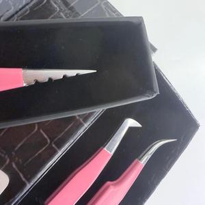 Ensemble de pinces à cils anti-magnétiques en acier inoxydable de qualité supérieure, roses, droites et courbées, pour extensions de cils volume, avec découpe chat mignonne personnalisée - Product Image 4