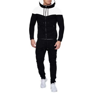 Survêtement gris pour homme avec blocs de couleur, fermeture éclair intégrale, capuche, coupe décontractée, en polyester et coton, pour l'automne, avec poches latérales - Product Image 3