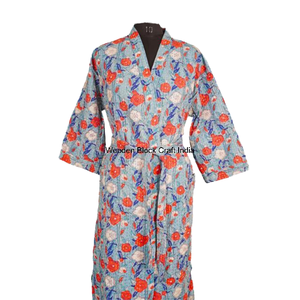 Robe kimono longue vintage en coton biologique pur, matelassée, faite à la main, mode indienne pour les festivals, vêtements de nuit, veste confortable - Product Image 3
