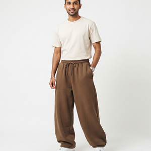<b>Men</b> Wide Leg Sweat Pants Customized 100% Cotton Fleece Heavyweight <b>Trousers</b> <b>Men</b> <b>Drawstring</b> Waist 480 GSM Terry Sweat Pant - Product Image 1