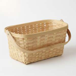 Cesta de Mimbre con Asa de Bambú, Diseño Artesanal, Cesta de Almacenamiento Marrón Natural para Exportación al por Mayor - Product Image 1