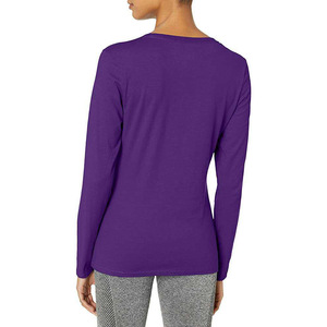 Camiseta de Algodón 100% para Mujer, Cuello en V, Manga Larga, Estilo Casual, 200 Gramos, Talla Grande, Moda Moderna para el Día a Día, Venta al Por Mayor - Product Image 2
