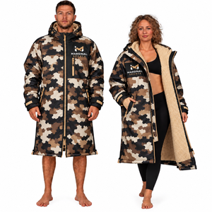 MARGINAL SPORTS Abrigo largo con capucha de camuflaje, forro de piel sintética, cierre de cremallera, ropa exterior informal cálida para invierno - Product Image 1
