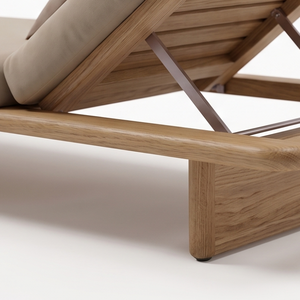 Chaise longue de jardin en teck moderne avec coussins rembourrés - Chaise longue de piscine et de patio - Product Image 5