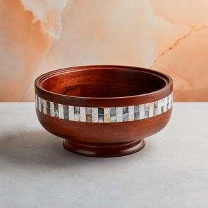 Casserole en bois sur piétement avec incrustations de nacre – 3,5 L, fabriquée à la main |   Avec noyau en acier inoxydable - Product Image 3