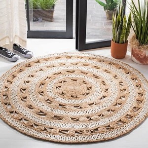 Alfombra Redonda de Yute Hecha a Mano, Estilo Bohemio Abstracto, Tejido Plano, para Sala de Estar, Limpieza Localizada, Delgada, 0.2-0.4 pulgadas - Product Image 3