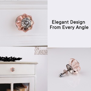 Wholesale Handmade <b>Pink</b> Glass Cabinet <b>Knobs</b> <b>Drawer</b> Pulls Marigold Flower Design for Bedroom Kitchen Contemporary Furniture - Product Image 6