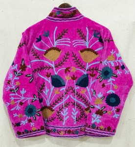 Veste en velours tricoté brodée à la main, col montant, manches longues, motif œillets, respirante, pour femme, collection printemps - Product Image 3