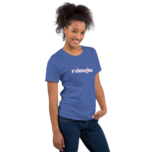 เสื้อยืดกราฟิกสีน้ำเงิน Reimagine พร้อมดีไซน์พิมพ์ตัวอักษรด้านหน้า เสื้อยืดแขนสั้นผ้าฝ้ายลำลอง เสื้อผ้าแฟชั่นสตรีทแวร์สำหรับผู้ชาย - Product Image 3