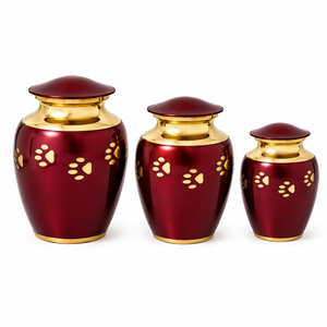 Wholesale Odyssey Brass Pet Cremation <b>Urns</b> Crimson Red Paw Print Dog <b>Cat</b> Ashes Keepsake Heart Memorial <b>Urn</b> Set - Product Image 3