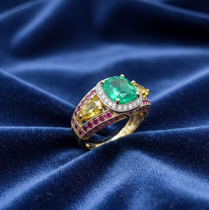 Green Yellow Gemstone <b>Statement</b> <b>Ring</b> with CZ 925 Sterling Silver 18K Gold Plated Cocktail <b>Ring</b> 10mm Stone Designer Jewelry US 6 - Product Image 4