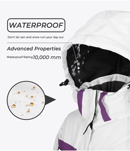 Chaqueta de Esquí Impermeable para Mujer, Color Blanco y Morado, con Capucha, Cierre de Cremallera, Aislamiento Sintético, para Invierno - Product Image 3