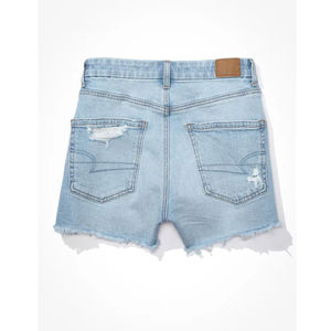 Shorts en jean taille haute boutonnés, style très tendance, poches déchirées, respirant, coupe droite, coton, logo personnalisé - Product Image 2