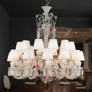 Lustre en cristal avec abat-jour blancs, design traditionnel, montage au plafond, décoration intérieure, éclairage artisanal pour salon - Product Image 1