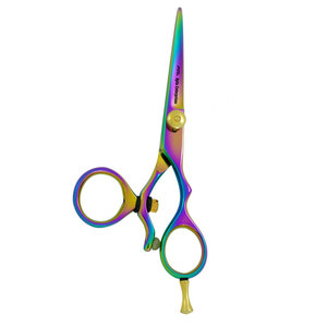 Ciseaux de coiffure professionnels multicolores, tranchants, avec vis de réglage dorée, pour droitiers, en acier inoxydable, manche moyen - Product Image 3