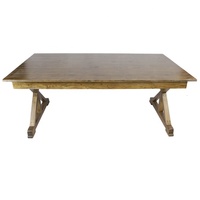 Vente en gros de table de ferme pliante antique en bois massif et ensemble de chaises à dossier croisé en bois massif pour banquet, mariage, événement, fête