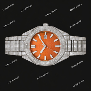 Silver Crystal Orange Dial Sport <b>Watch</b> Date Display Bold Luxury Timepiece For Men Modern Fashion Gift Statement Accessory - Product Image 2