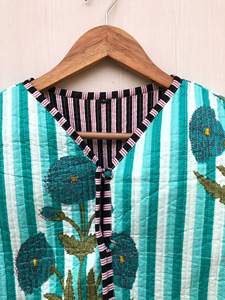 Knitted Cotton <b>Quilted</b> Reversible New Print Breathable Stripe Party Wear Handblock Printed <b>Jacket</b> Gift For Women Wholesale - Product Image 3