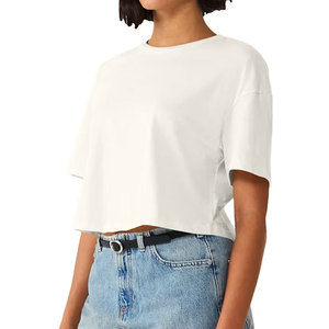 Women's <b>White</b> <b>Crop</b> <b>Top</b> Short Sleeve Crew Neck T-Shirt 100% Cotton Jersey Loose Fit Casual Letter Print Summer Wear - Product Image 3