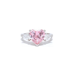 Classic Fashion LAVINA BR33755PK Pink LOVE Heart Shape CZ Rhodium Plated <b>Brass</b> Unisex Engagement <b>Ring</b> - Product Image 1