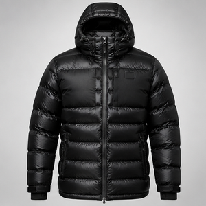 Veste coupe-vent à capuche noire pour homme, coupe-vent d'hiver décontracté, fermeture éclair, coupe régulière, en polyester fin, streetwear - Product Image 4