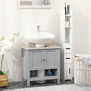 Mobile Bagno Sottolavabo Grigio Regolabile Prefabbricato con Design a Piedistallo e Ripiano per Spazi Ristretti - Product Image 2