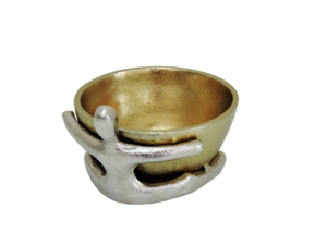<b>Gold</b> Aluminum Double Bowl Candlestick Holder – Sculptural Human Figure <b>Statue</b> Centerpiece and Artistic Modern Tray Display - Product Image 3