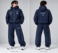 Ensemble de survêtement bleu à capuche ONEAPEX pour homme – Veste et pantalon de jogging coupe-vent à fermeture éclair intégrale, couleur unie, en polyester