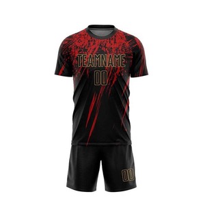 Maillot de football personnalisé pour homme, noir et rouge, impression sublimée, anti-humidité, ajusté, manches courtes, toutes saisons, vêtements pour adultes - Product Image 1