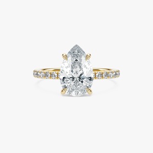 Anillo de Compromiso de Lujo con Diamante de Laboratorio en Forma de Pera de 3.45 CTW con Halo Oculto, Banda de Oro de 14K con Pavé, para Boda y Fiesta - Product Image 1
