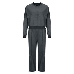 Ensemble de survêtement pour femme bleu marine à fermeture éclair, manches longues, couleur unie, tricoté, respirant, pour l'automne - Product Image 2