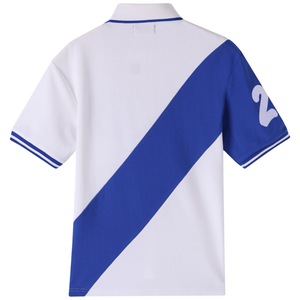 Camiseta Polo Zeta Phi Beta para Mujer, Blanca con Rayas Diagonales Azules, Logotipo Bordado, Manga Corta, Corte Regular, Estilo Preppy, Primavera Verano - Product Image 6