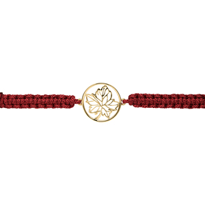 Bracelet en macramé bordeaux plaqué or rhodié 14 carats avec breloque feuille, cordon tressé réglable, design élégant, bijoux unisexe - Product Image 2